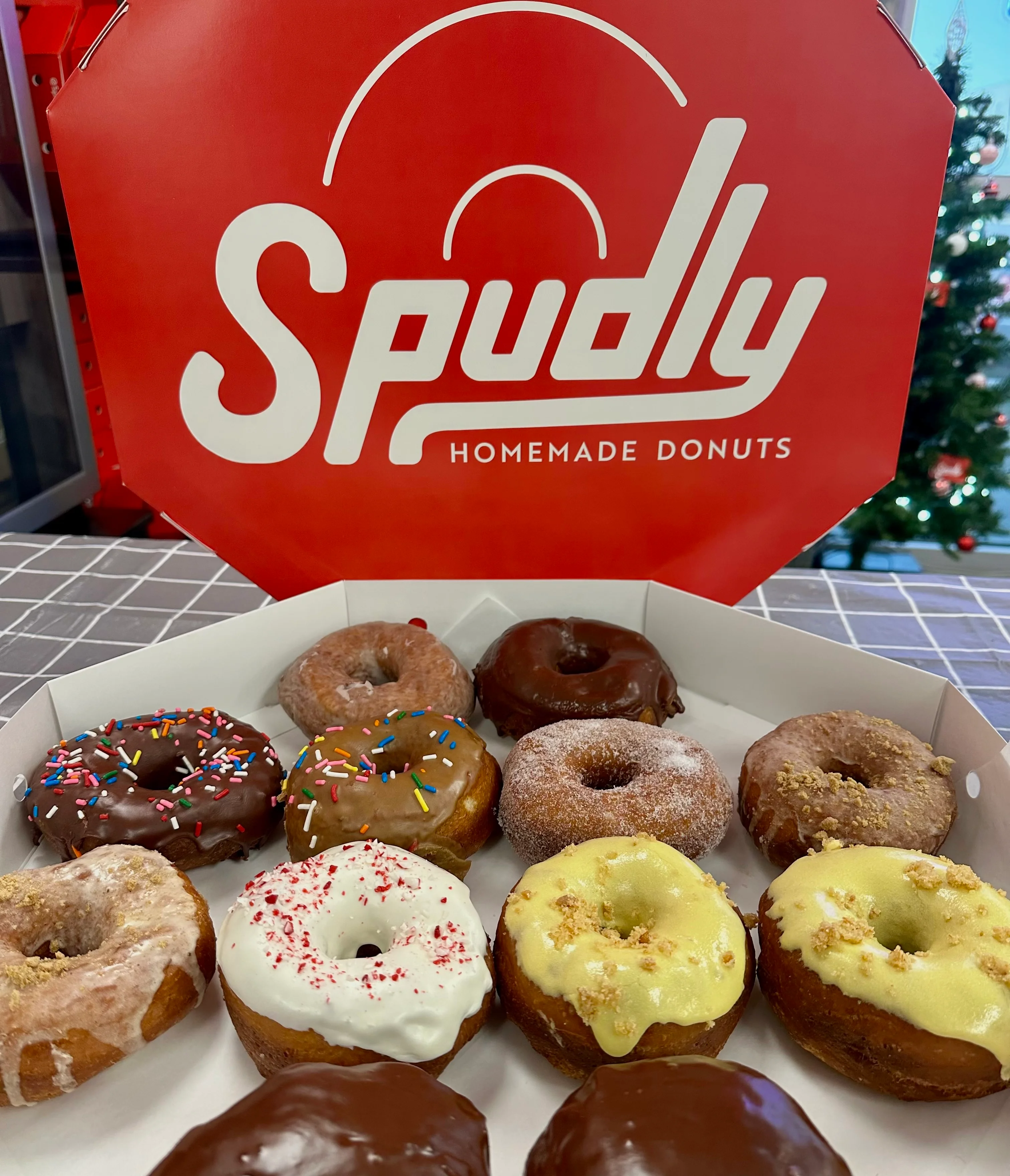 Assorted donuts in the Spudly octagonal box