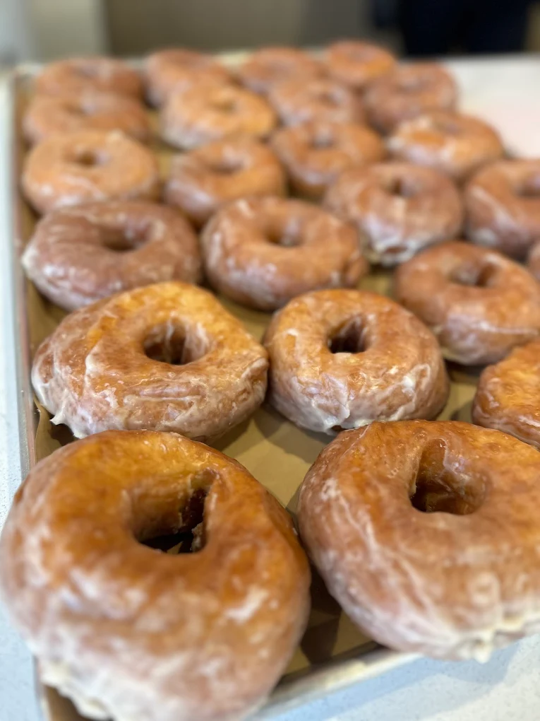 Glazed donuts at Spudly Donuts